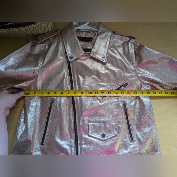 ZARA Women Jacket Simili Leather Size XL Pink Glossy Color Bikercore Style - Picture 10 of 11